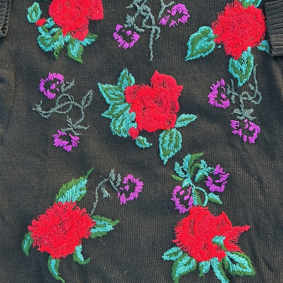 Carole Little Sport Vintage 80’s Rare Hand Knit Rose & Mix Print Sweater - Picture 5 of 10